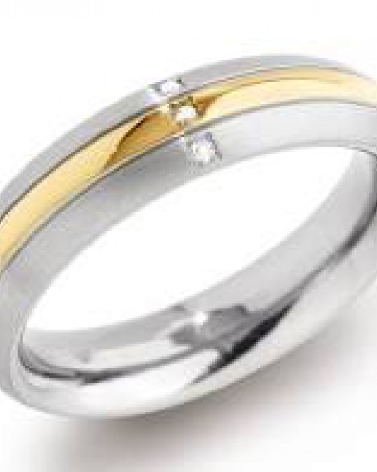 Boccia titanium ring, deels verguld met 3 diamanten met een gezamenlijk gewicht van 0,015 - 212647