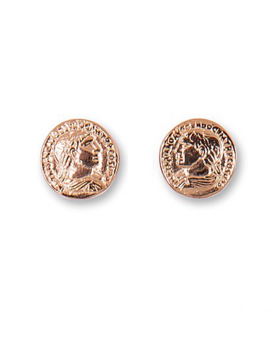 Heide Heinzendorff creolen zilver roséverguld model `Coco`, aan 1 zijde een afbelding van een munt - 212696