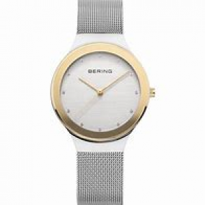 bicolor Bering horloge met zirconia als indexen, lichte wijzerplaat en milanaise band, refnr 12934-010 - 212774