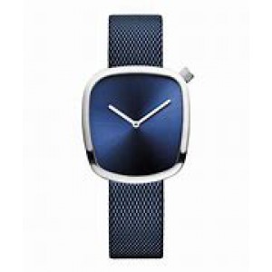 Bering dames polshorloge " Pebble " Blauwe wijzerplaat en blauwe milainaise band; 18034-307 - 212864