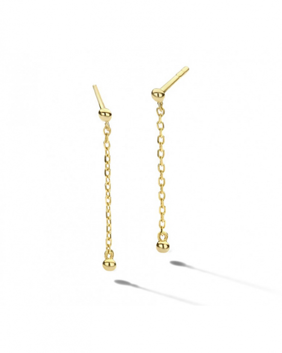 14 krt geelgouden fantasie oorstekers waaraan een klein fantasieschakeldraadje bungelt - 212941