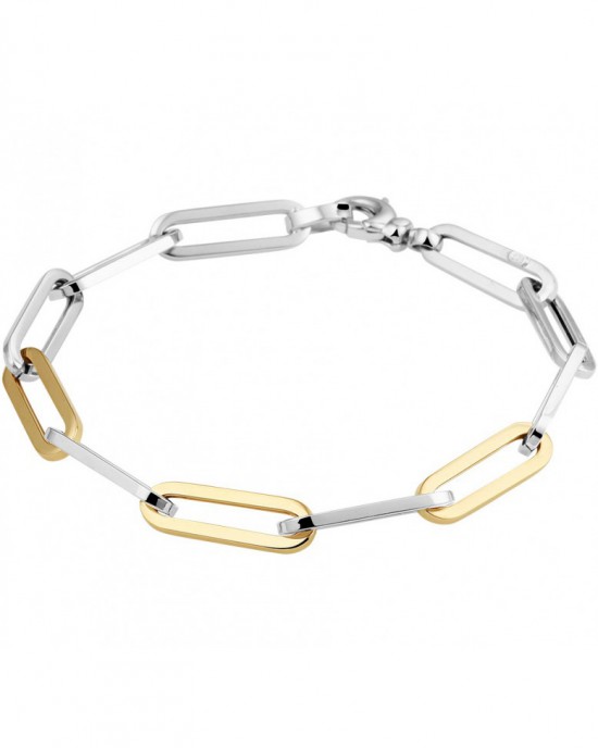 zilveren fantasieschakel armband CFE-style, 19 cm x 5,7 mm en verfraaid met 3 geelgouden schakels / L601 - 212952