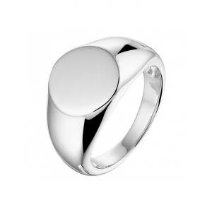 zilveren ronde monogram ring met bolle scheen, gerhodineerd maat 17,25 / L645 - 212959