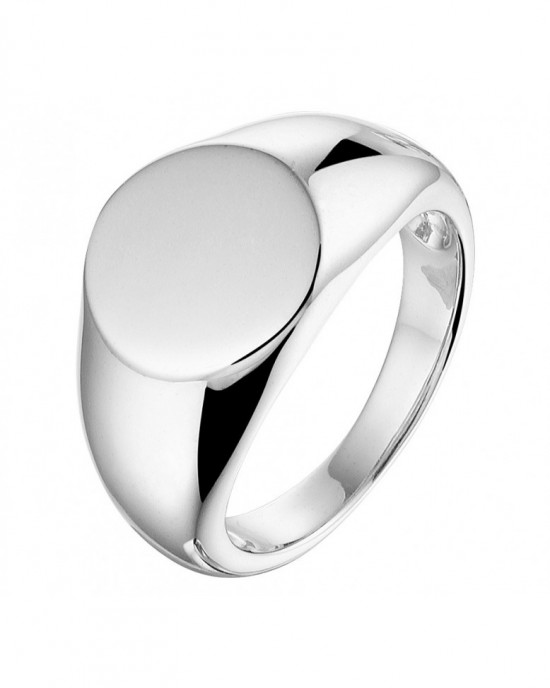 zilveren ronde monogram ring met bolle scheen, gerhodineerd maat 17,25 / L645 - 212959