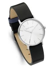 Jacob Jensen horloge model 170 Timeless Nordic, zilverkleurige wijzerplaat + saffierglas en voorzien van lederen band met blauw accent. - 214745