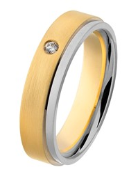 14 krt geel en witgouden Aller Spanninga partnerring, model 431 AS : 4,7 mm x 1,8 mm, mat en gepolijst, verfraaid met 1 briljant geslepen diamant 0.03 ct TW/VVS, ringmaat 18 - 213147