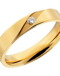 14 krt geelgouden Aller Spanninga partnerring, model 414 AS in 4 mm x 1,6 mm, gepolijst en verfraaid met 1 x 0.05 ct briljant geslepen diamant TW/VVS, ringmaat 17,5 - 213145