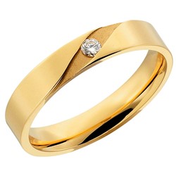 14 krt geelgouden Aller Spanninga partnerring, model 414 AS in 4 mm x 1,6 mm, gepolijst en verfraaid met 1 x 0.05 ct briljant geslepen diamant TW/VVS, ringmaat 17,5 - 213145