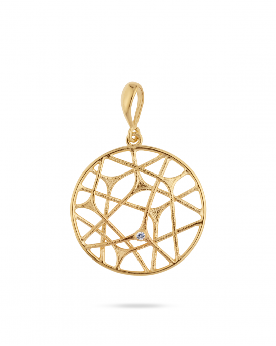 14 krt geelgouden Leoni fantasie hanger, een open cirkel met geometrisch patroon en een briljant geslepen diamant glad gezet - 213610