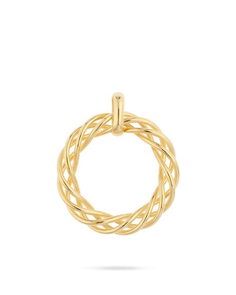 14 Karaats Geelgouden fantasie-hanger genaamd Swirl, ronde open cirkelvorm, in elkaar gedraaide draden, ca 23mm x 4,5 mm - 213640