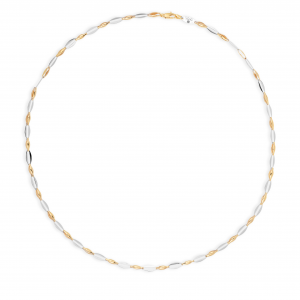 14 karaats wit- en geelgouden fantasieschakel collier op 50 cm - 213643