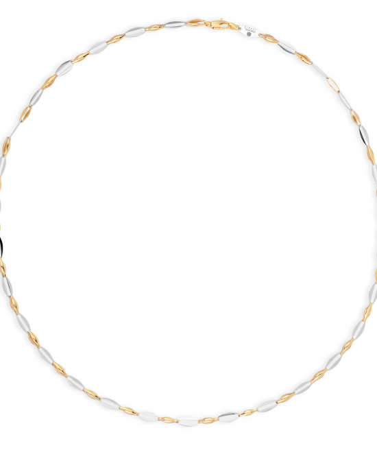 14 karaats wit- en geelgouden fantasieschakel collier op 50 cm - 213643