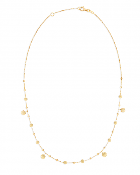 14 krt.  geelgouden fantasie collier met glanzende bolletjes en gesatineerde platte cirkels - 213633