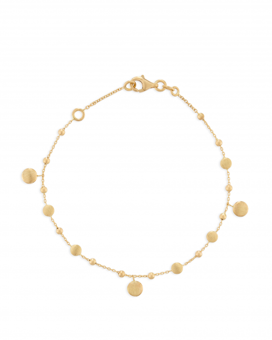 14 krt.  geelgouden fantasie armbandmet glanzende bolletjes en gesatineerde platte cirkels - 213634