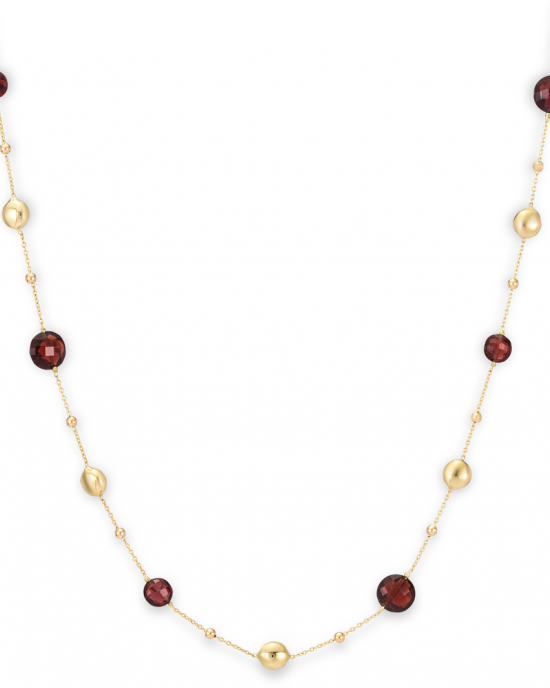 Monzario geelgouden collier met bolletjes en gefaceteerde ronde granaat - 213833