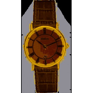 Herbelin horloge " Classique " stalen kast geel verguld met romeinse cijferaanduiding en voorzien van een lederen band; 12443P08MA - 213742