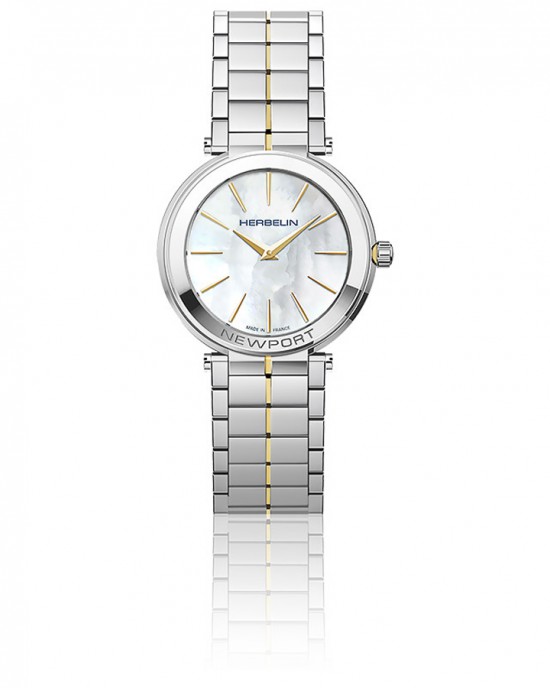 Herbelin stalen-bicolor horloge " Newport Slim Dame " parelmoer wijzerplaat met streepindex, voorzien van saffierglas, 16922/BT19 - 213746