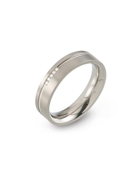 Boccia titanium ring met 1 ril en verfraaid met 5 x een briljant geslepen diamant van 0,005 ct, mat-poli - 213767