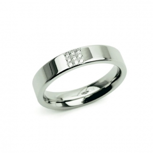 Boccia titanium ring, geheel gepolijst en verfraaid met 9 x diamant van 0,005 ct in een 4-kant gezet - 213770