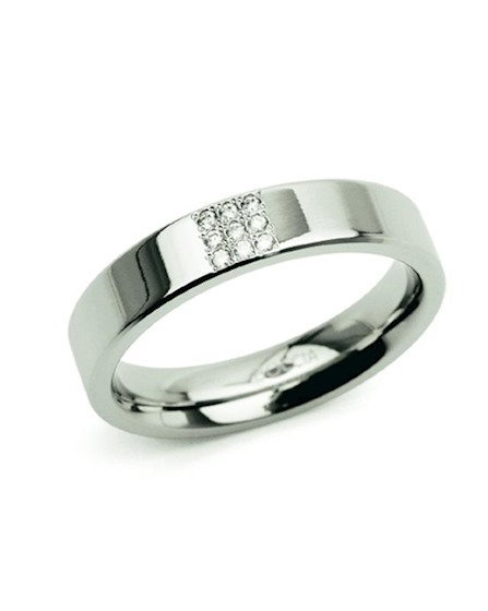 Boccia titanium ring, geheel gepolijst en verfraaid met 9 x diamant van 0,005 ct in een 4-kant gezet - 213770