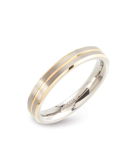 Boccia titanium ring bicolor, mat-poli, drie banen geel en 2 banen grijs, maat 59 - 213771