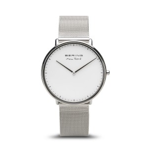Bering horloge designed by Max René, witte wijzerplaat,stalen milanaise band,15738-004 - 213846