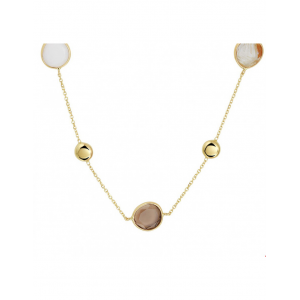 14 krt geelgouden collier met wit -  en rookkwarts en goud-rutiel - 213840