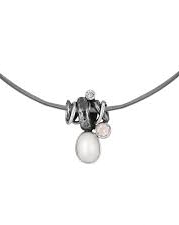 Rabinovich zilveren fantasie hanger " Glamorous Pearl " met parel, zirconia en roze quartz aan een meerrijig stalen draden collier 45 cm met bajonetsluiting - 213897