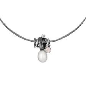 Rabinovich zilveren fantasie hanger " Glamorous Pearl " met parel, zirconia en roze quartz aan een meerrijig stalen draden collier 45 cm met bajonetsluiting - 213897