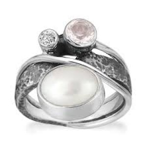 zilveren Rabinovich ring " Glamorous Pearl " met parel, roze quartz en zirconia - 213898