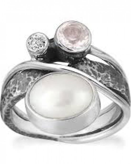 zilveren Rabinovich ring " Glamorous Pearl " met parel, roze quartz en zirconia - 213898