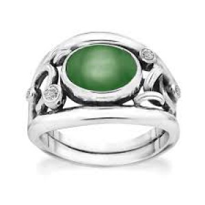 zilveren Rabinovich ring " Glamorous Green " verfraaid met een groen serpentijn en zirconia - 213902