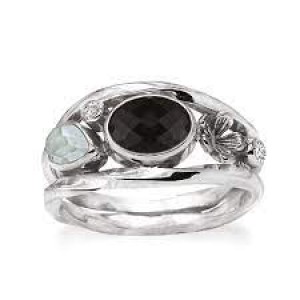 Zilveren Rabinovich fantasie ring " Forest Lake " voorzien van onyx, aquamarijn en topaas - 213906