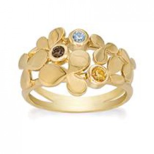 Zilveren Rabinovich fantasie ring " Flower trio " geel verguld en verfraaid met rookkwarts, topaas en citrien - 213913