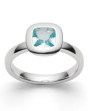 Bastian zilver gerhodineerde ring, 4-kant model gepolijst met kussenvormig blauw topaas - 213965