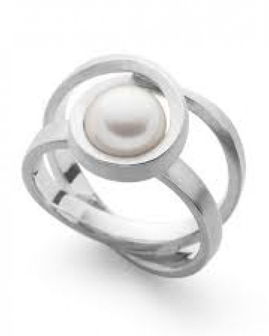 Bastian zilveren ring krasmat en gerhodineerd en verfraaid met een witte cultivé parel - 213968