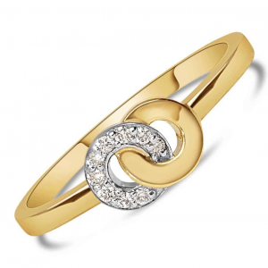 14 krt gouden fantasiering met 2 cirkels door elkaar, waarvan 1 cirkel is verfraaid met 9 briljant geslepen diamanten pavé gezet, totaal 0.05 ct H-Si - 213990