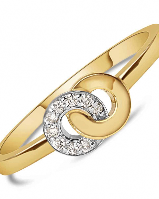 14 krt gouden fantasiering met 2 cirkels door elkaar, waarvan 1 cirkel is verfraaid met 9 briljant geslepen diamanten pavé gezet, totaal 0.05 ct H-Si - 213990