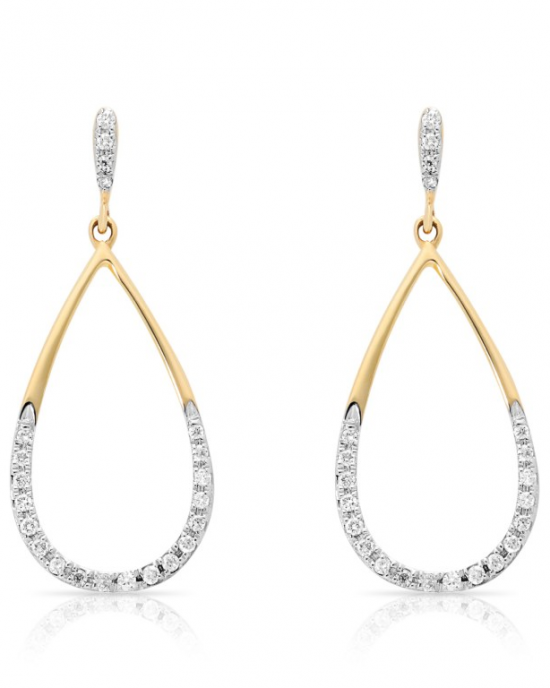 14 krt gouden fantasie oorstekers, open druppelvorm met per oorsteker pavé gezet 22 diamanten, totaal 0.09 ct H/Si - 213999