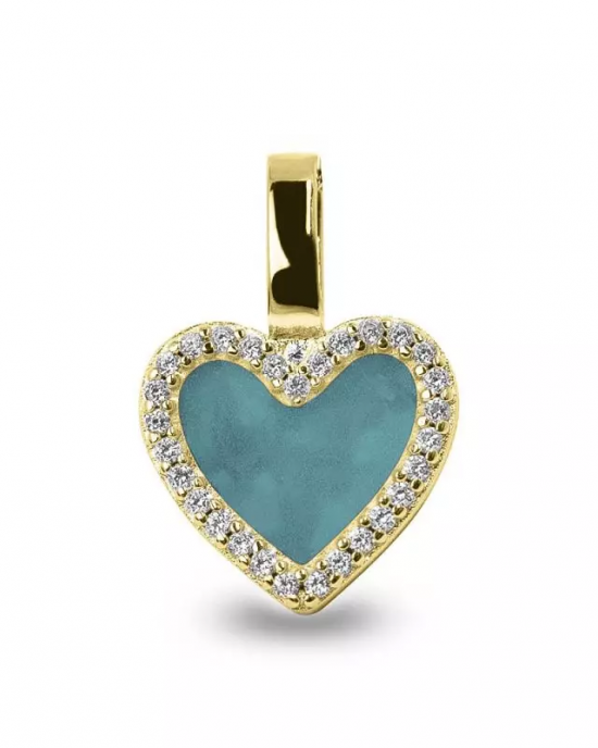 Een 14 karaats geelgouden hanger hartje met zirkonia's eromheen. Deze kan gevuld worden en aan de achterzijde met een gravure - 214423