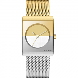 Jacob Jensen horloge, model 526 Day and Night Gold small, saffier glas en milanaise band - 214087