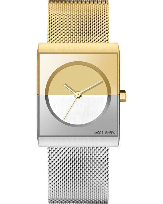 Jacob Jensen horloge, model 526 Day and Night Gold small, saffier glas en milanaise band - 214087