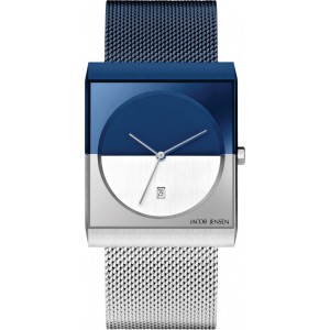 Jacob Jensen horloge, model 517 Day and Night Blue large, saffier glas en milanaise band - 214088
