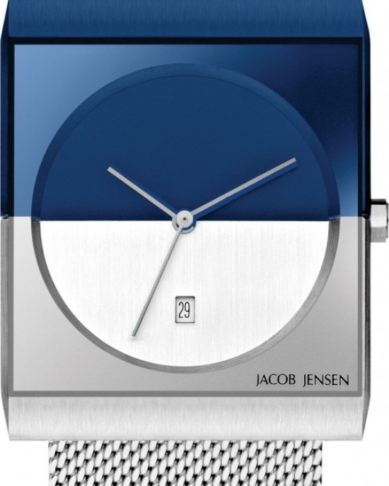 Jacob Jensen horloge, model 517 Day and Night Blue large, saffier glas en milanaise band - 214088