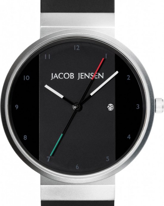 Jacob Jensen horloge model 702 New Line Black large, stalen kast en zwart rubberen band - 214096