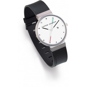 Jacob Jensen horloge model 733 New Line white medium, stalen kast en zwart rubberen band - 214097