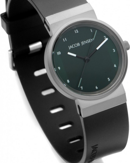 Jacob Jensen horloge model 725 New Line dark green small, stalen kast en zwart rubberen band - 214098