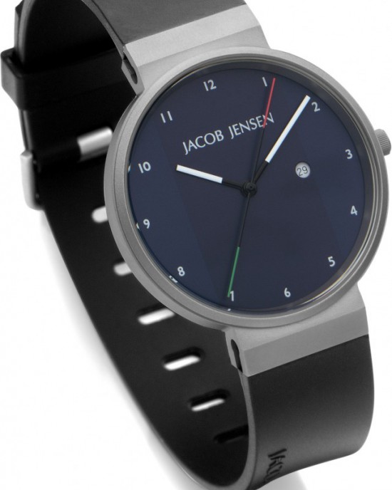 Jacob Jensen horloge model 714 New Line Blue large, stalen kast en zwart rubberen band - 214099