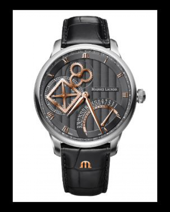 Maurice Lacroix " Masterpiece Square Wheel Retrograde " automatisch uurwerk uniek door zichtbaar 4-kant rad en een retrograde kalender complicatie, stalen kast en kalfslederen band met alligator print en voorzien van een vouwsluiting - 214200