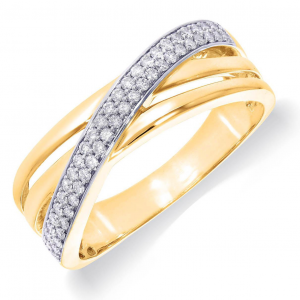 14 krt rosé gouden fantasie ring, Cross-over model, verfraaid met 48 briljant geslepen diamanten, pavé gezet, totaal 0,32crt H/Si - 214184